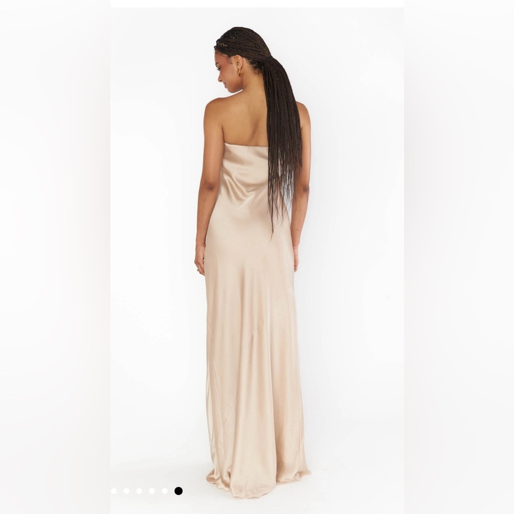 NWOT SHOW ME YOUR MUMU-Taylor Tube Maxi Dress Color Champagne Luxe Satin Size: L - Picture 3 of 8